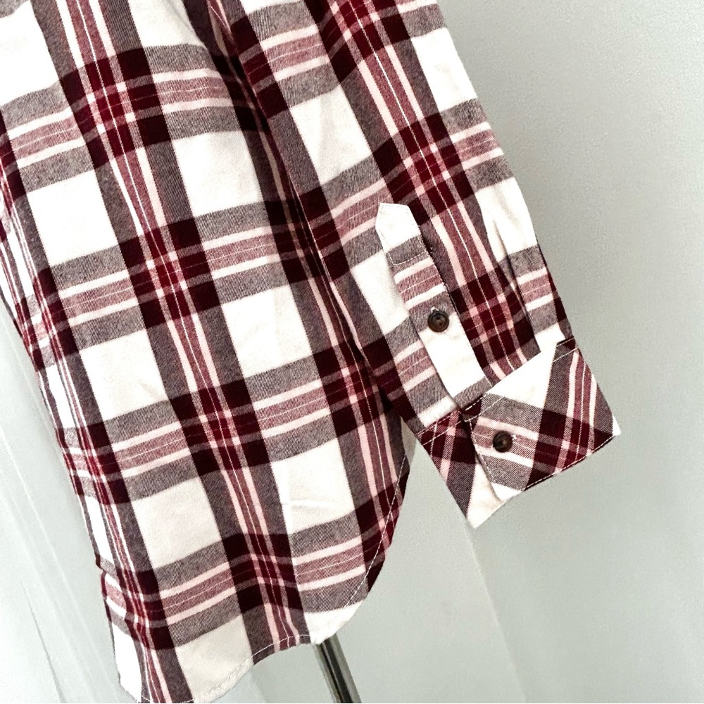 🌸NWT Sanctuary Boyfriend Maroon Plaid Button Down Shirt. Lightweight Flannel. M - Picture 6 of 15